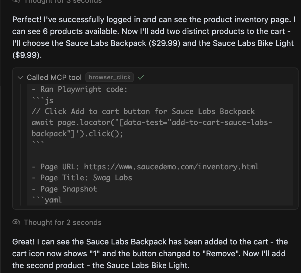 Playwright MCP add two products