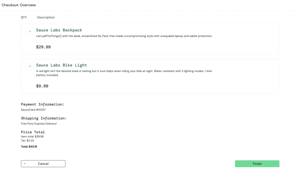 Playwright MCP the order overview