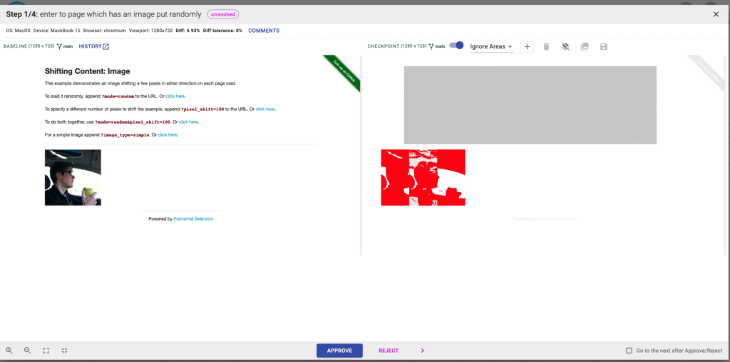 testy wizualnej regresji przesunięcie