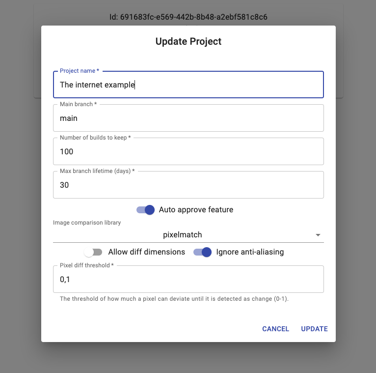 testy wizualnej regresji ustawienia