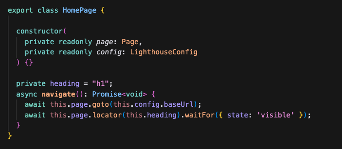 klasa HomePage dla playwright i lighthouse