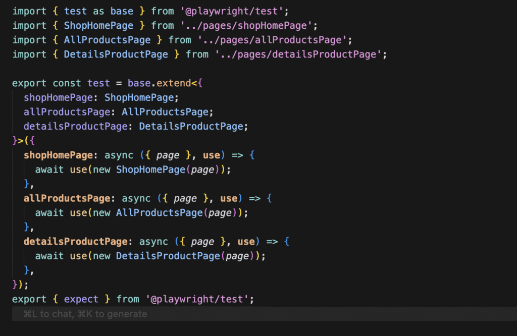 playwright page object pattern fixtures
